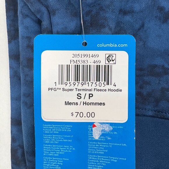 NWT Mens Small Blue & Black Columbia PFG™ Super Terminal Fleece Pullover Hoodie - Picture 10 of 11